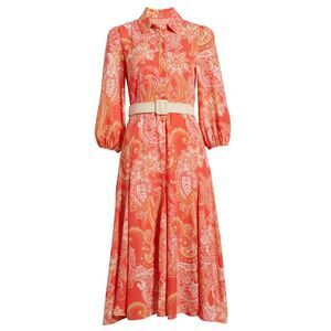 Tahari ASL Womens Paisley Belted Fit & Flare Shirtdress 6 Coral Paisley NWT $159